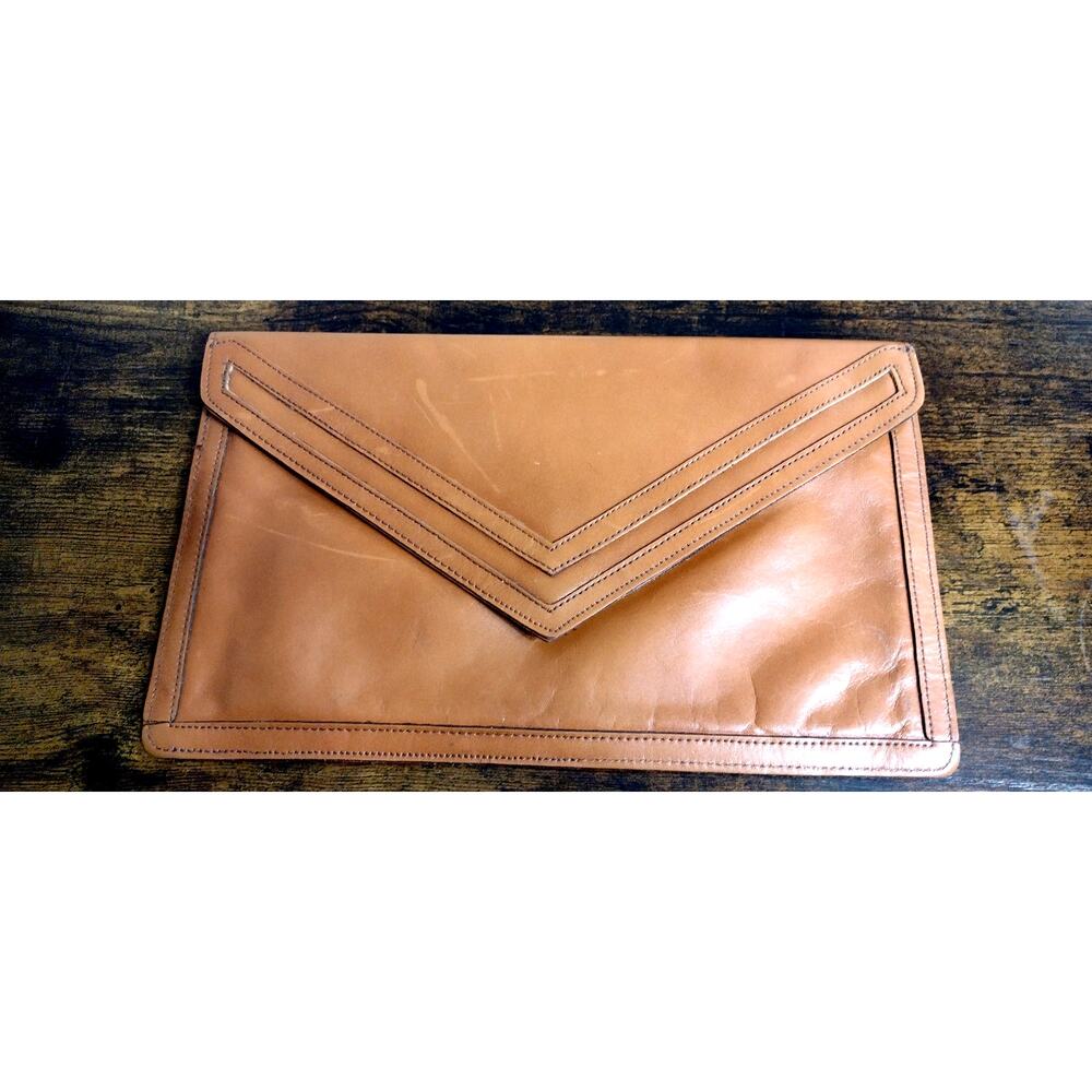 Vintage 70s leather envelope clutch purse w/ zipper